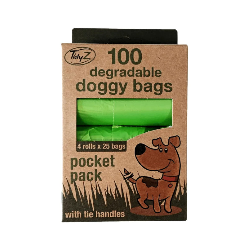 Degradable Doggy Poop Bags With Tie Handles Pack Of 100 (4 Rolls)