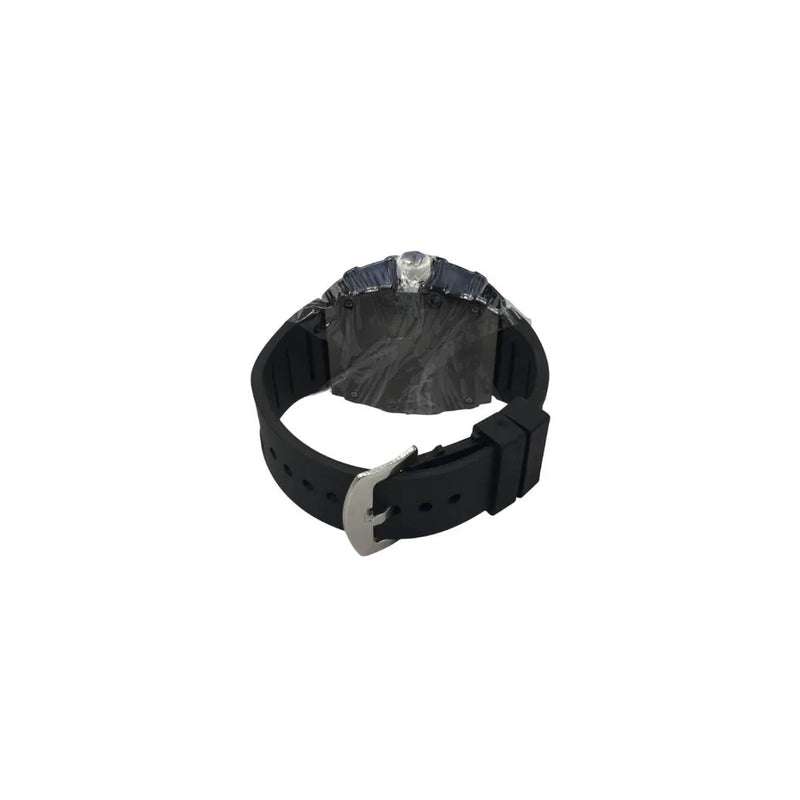 New Rubber Gents Black Screw Fashion Quartz Movement Dated Skeleton Clear Dial Black Rubber Strap Watch