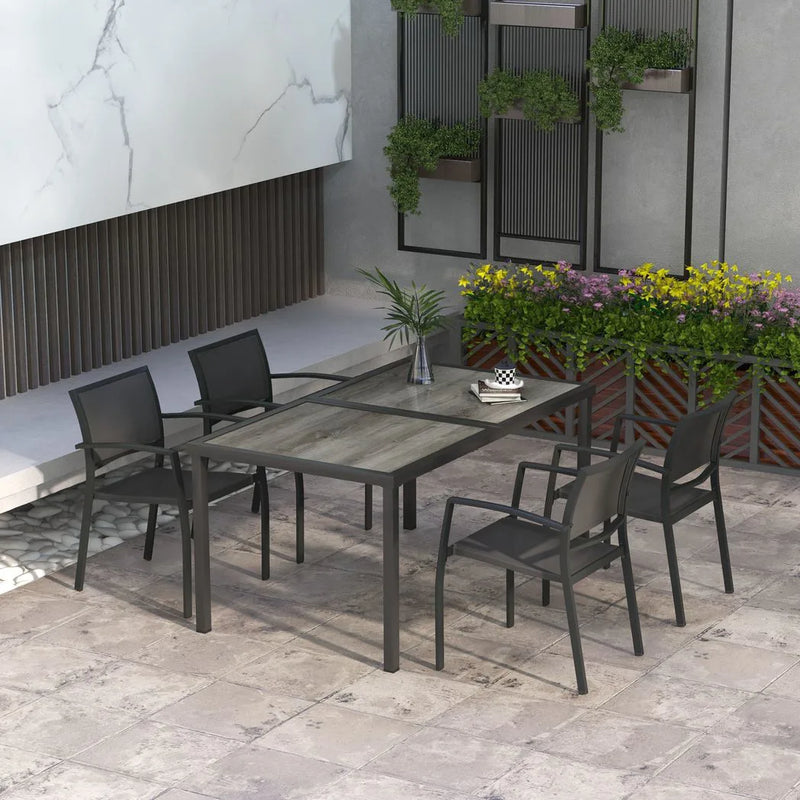 Outsunny Five-Piece Casual Outdoor Dining Set, with Wood-Effect Table - Grey