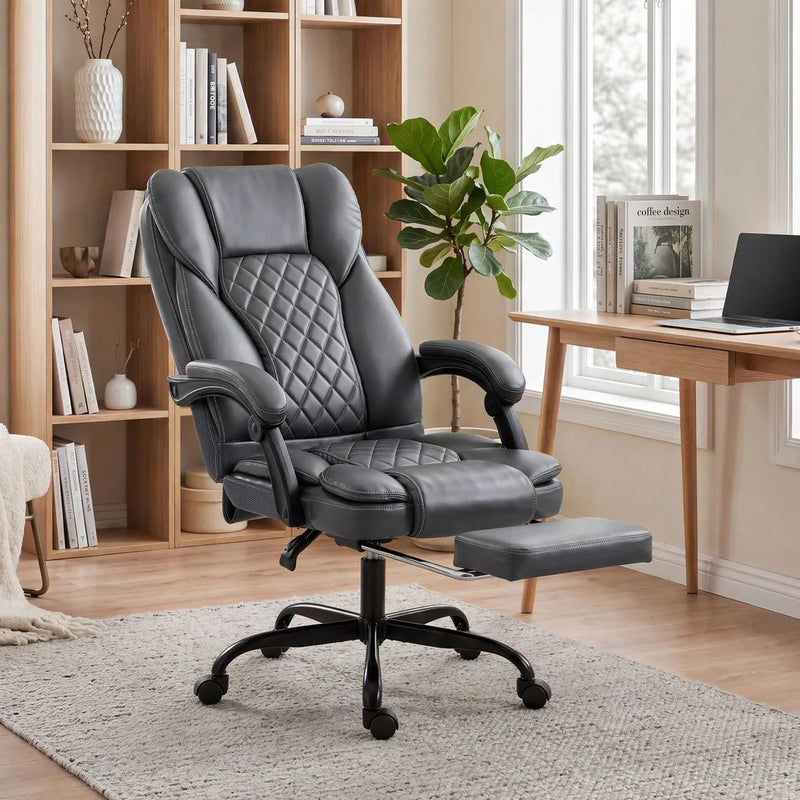 HOMCOM Executive Home Office Chair Reclining Function Footrest Computer Desk Chair High Back, Grey