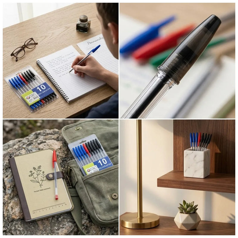 Classic Ballpoint Stick Pens Assorted Colours 10 – Pack, Medium Point
