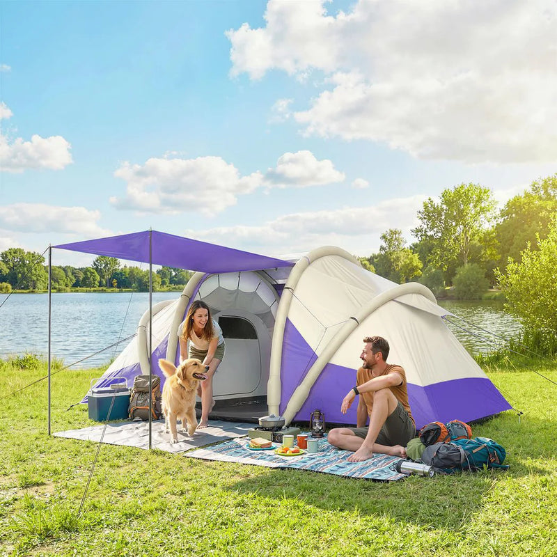 Outsunny Inflatable Tent 2 Bedroom Tunnel Design Windproof Air Tent with Carry Bag for 4 Person