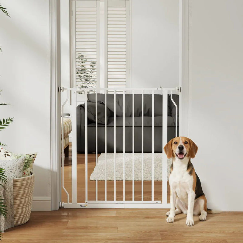 PawHut Extra Wide Dog Gate, with Door Pressure, for Doorways, Hallways, Staircases - White