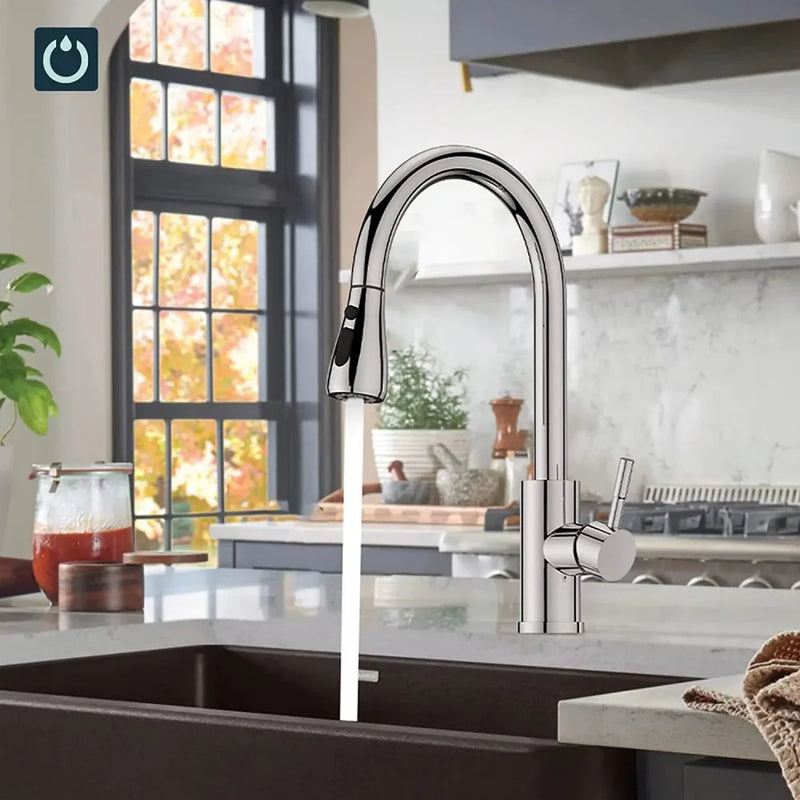 360° Kitchen Sink Mixer Taps Pull Out Spout Spray Single Lever Modern Mono Tap-silver