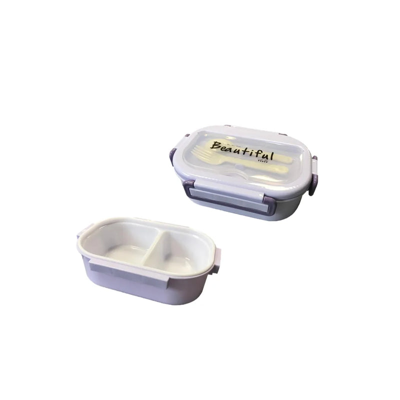 Plastic 2 Compartment Lunch Bo x With Cutlery Assorted Colours