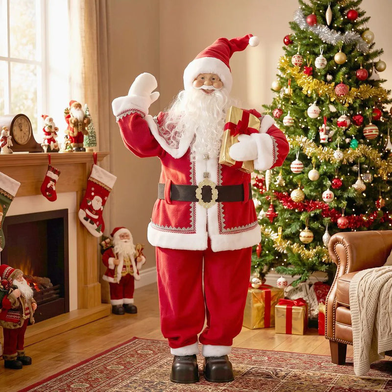 HOMCOM 5ft Life Size Singing Santa Claus, Animated Santa with Rotating Head, Waving Hand, Posable Arms, Sound Touch Activated