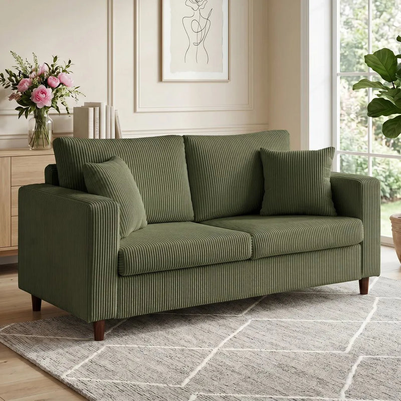 HOMCOM Loveseat Sofa with Wide Seat, Corduroy 2 Seater Couch with Deep Seat, Spring Cushion, Green