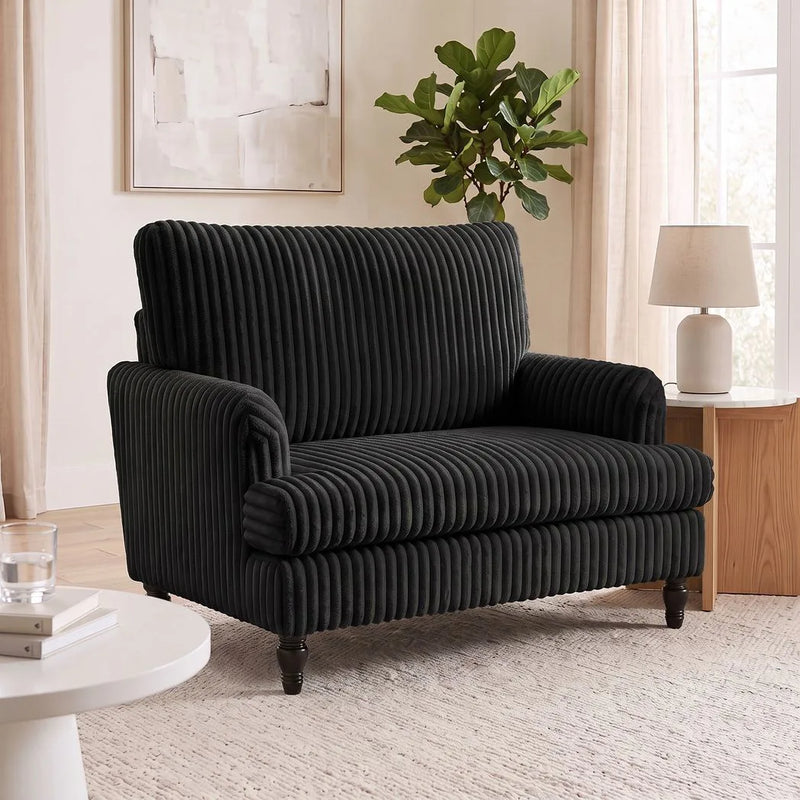 HOMCOM Corduroy Single Sofa Armchair, Modern Accent Chair with Stripes, Turned Legs and Wide Seat, Black