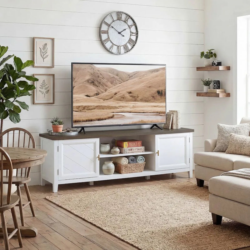 HOMCOM TV Unit for TVs up to 42 Inch, Farmhouse Entertainment Centre with 2 Open Shelves, 2 Cabinets and Thick Top