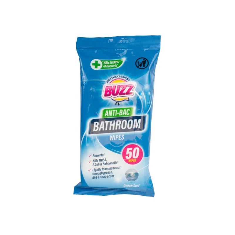 Buzz Bathroom Antibacterial Wipes 50 Pack Ocean