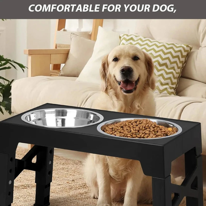 Large Dog Food Feeding Stand Station Stainless Steel Double Raised Bowls Feeding