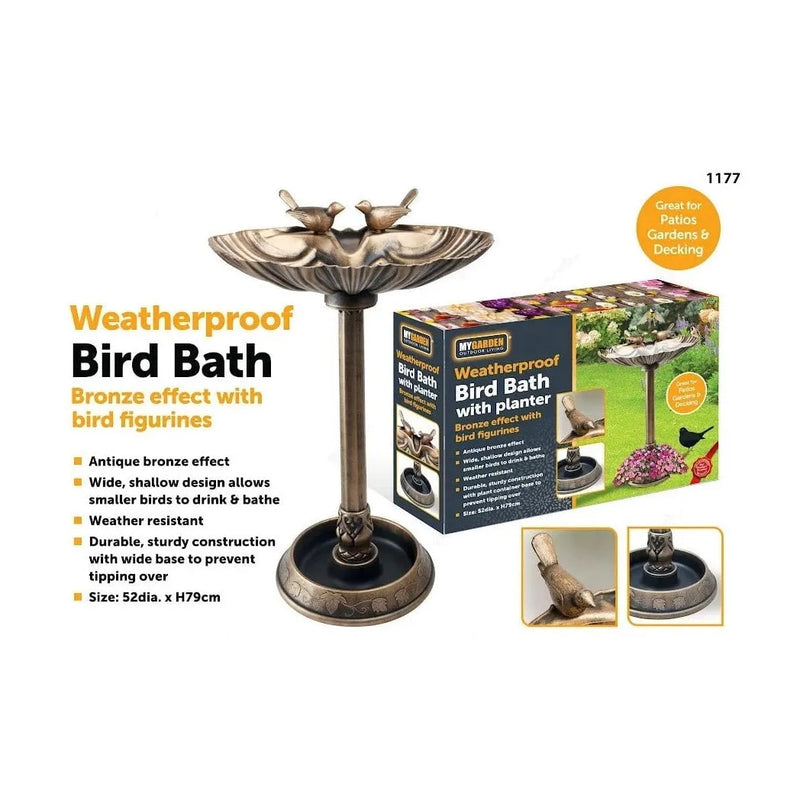 Bronze Effect Bird Bath With Bird Designs