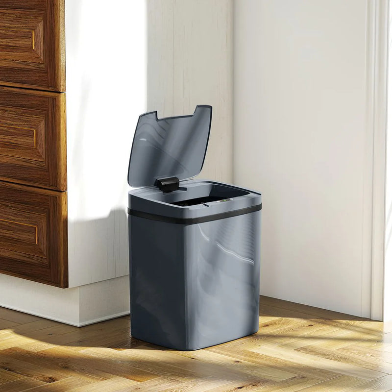 HOMCOM 15L Sensor Bin, Automatic Touchless Kitchen Bin, Easy Clean, Battery Operated for Home Office, Bedroom, Bathroom, Grey