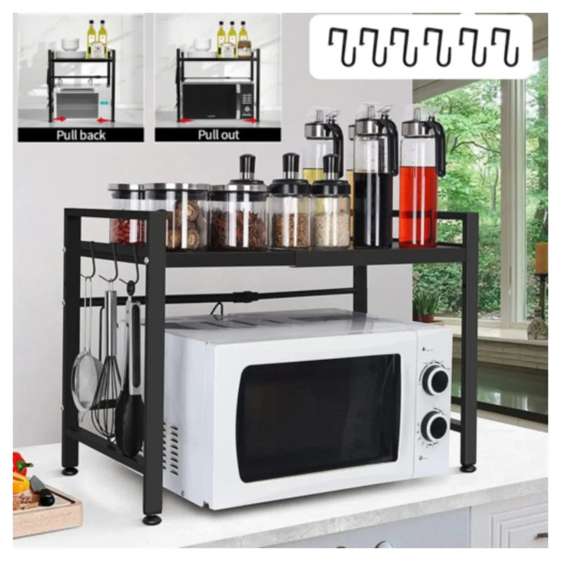 2 Tier Iron Microwave Oven Rack Stand Storage Holder Kitchen Corner Shelf Black