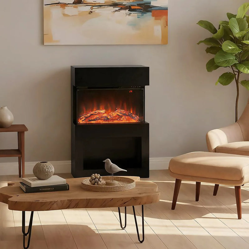 HOMCOM 19" Electric Fireplace with Surround, 3D Flame Effect, 6 Colours & 3 Brightness Levels, 1000W/2000W Black Electric Fire and Mantel Reach up to 30? Space with Remote & Timer, 3 Sided View