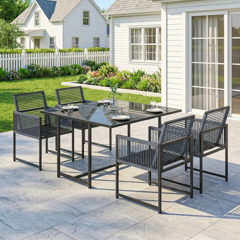 Outsunny 5 Pieces Garden Dining Set, Outdoor Patio Cube Set, 4 Seater Outdoor Table and Chairs with Foldable Backrest, Dark Grey