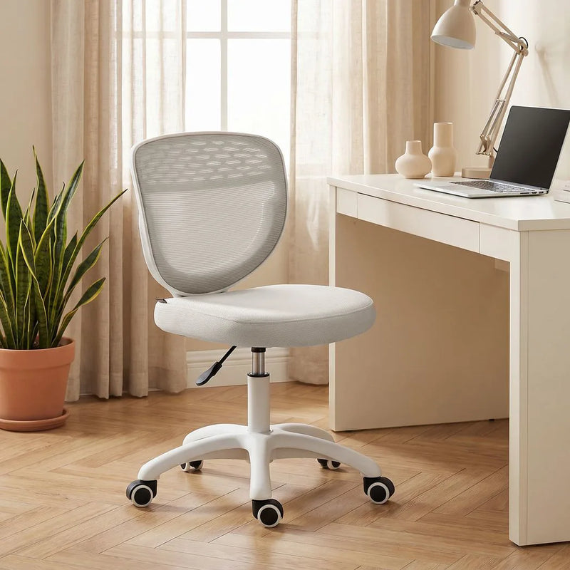 HOMCOM Office Chair, Armless Computer Desk Chair with Breathable Mesh, Adjustable Height, Swivel Wheels, Grey