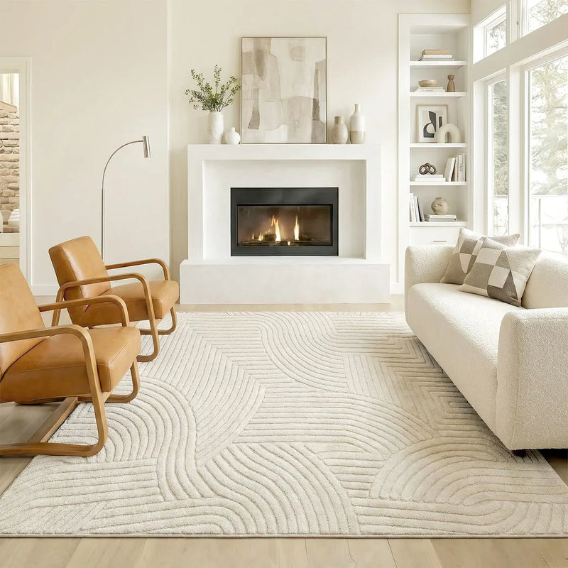 HOMCOM Modern Geometric Rug, Thick Plush, Non-Slip, 200 x 140 cm, Cream, Living Room, Bedroom, Office