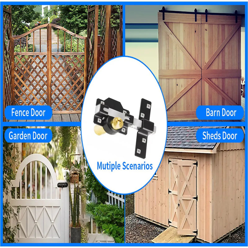 70mm Both Sides Gate Lock Garden Security Double Long Throw Bolt Rim Lock 5 Keys