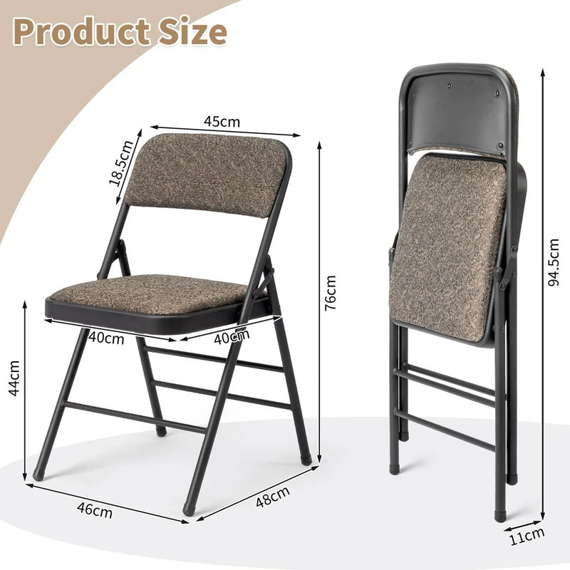 4 Pcs Folding Chairs, Black Patterned Fabric Upholstered Event Chairs, 18.1"×18.9"×29.9" Padded Seat & Back, Matte Steel Frame, Portable Foldable Chairs for Office, Conference, Living Room, School