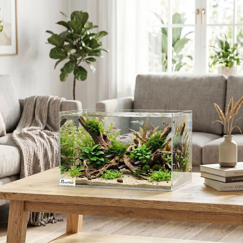 PawHut Fish Tank Bare Glass for DIY Glass Aquarium with Protective Base Mat 24L Transparent for Fish Shrimps