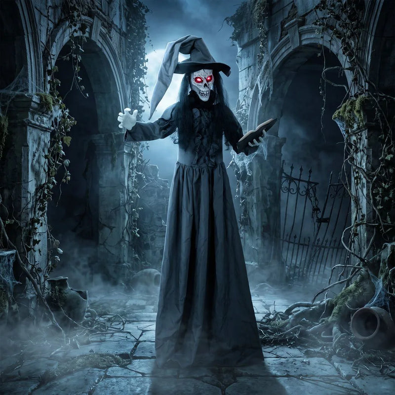 HOMCOM 180cm Life Size Animated Witch Halloween Decorations Outdoor Indoor, Scary Halloween Animatronics Decor