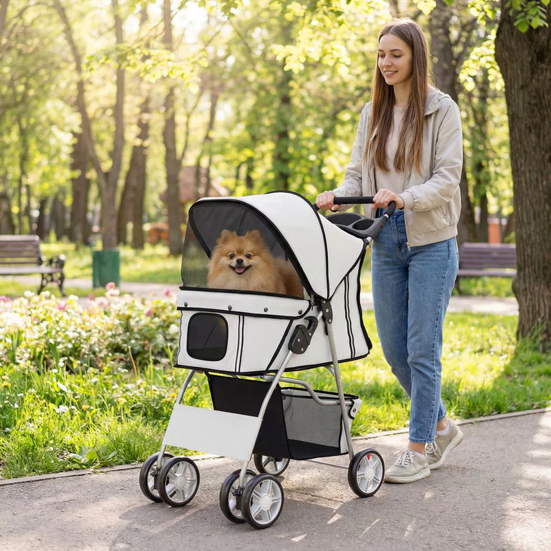 PawHut Dog Pram, Pet Stroller with Reflective Strips, Foldable Cat Stroller with 360° Swivel Wheels, Grey