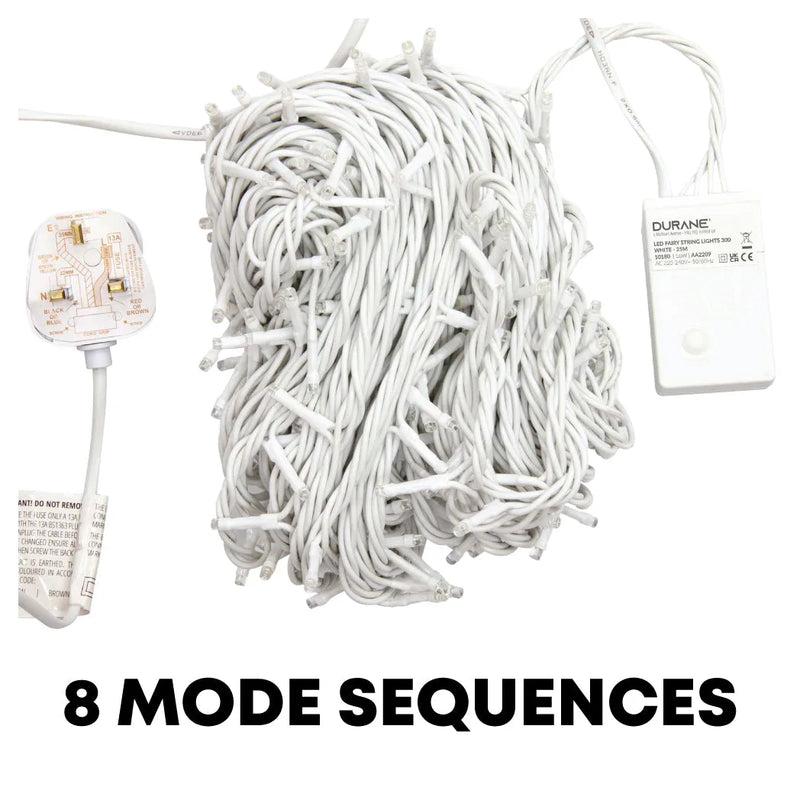 Durane Led Fairy Light String White Wire 300 Bulbs White