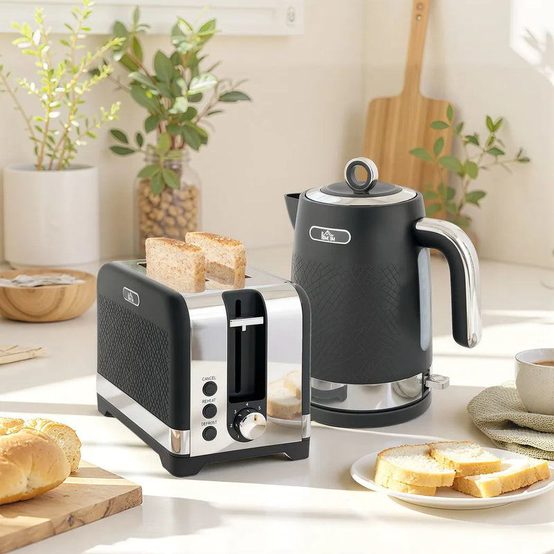 HOMCOM Sleek Textured Kettle and Toaster Set - Black