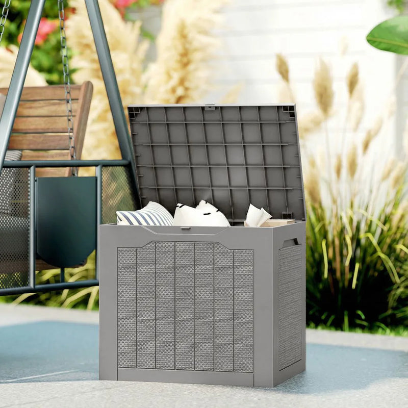 Outsunny 73L Plastic Garden Storage Box, Outdoor Storage Box with Handles, Waterproof Outdoor Storage Container, Khaki