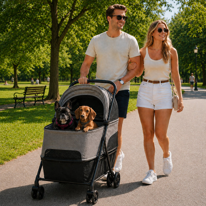 PawHut Pet Stroller, Foldable Dog Cat Stroller with Detachable Carrier, Wheels, Storage Basket, Secure Leash