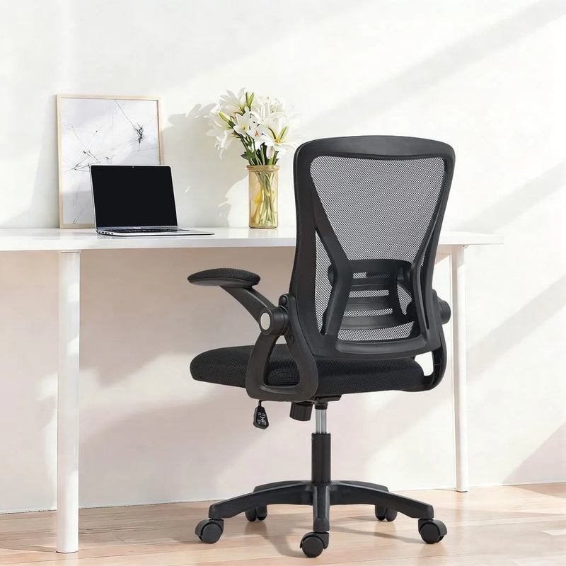 HOMCOM Office Chair, Mesh Desk Chair with Flip-up Armrests, Lumbar Support, Adjustable Height, Black