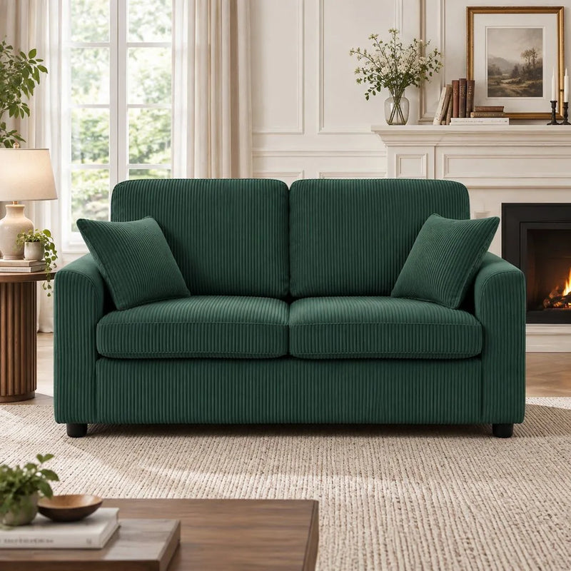 HOMCOM 2 Seater Sofa, Corduroy Small Couch with Spring Cushion, Wide and Deep Seat, Dark Green