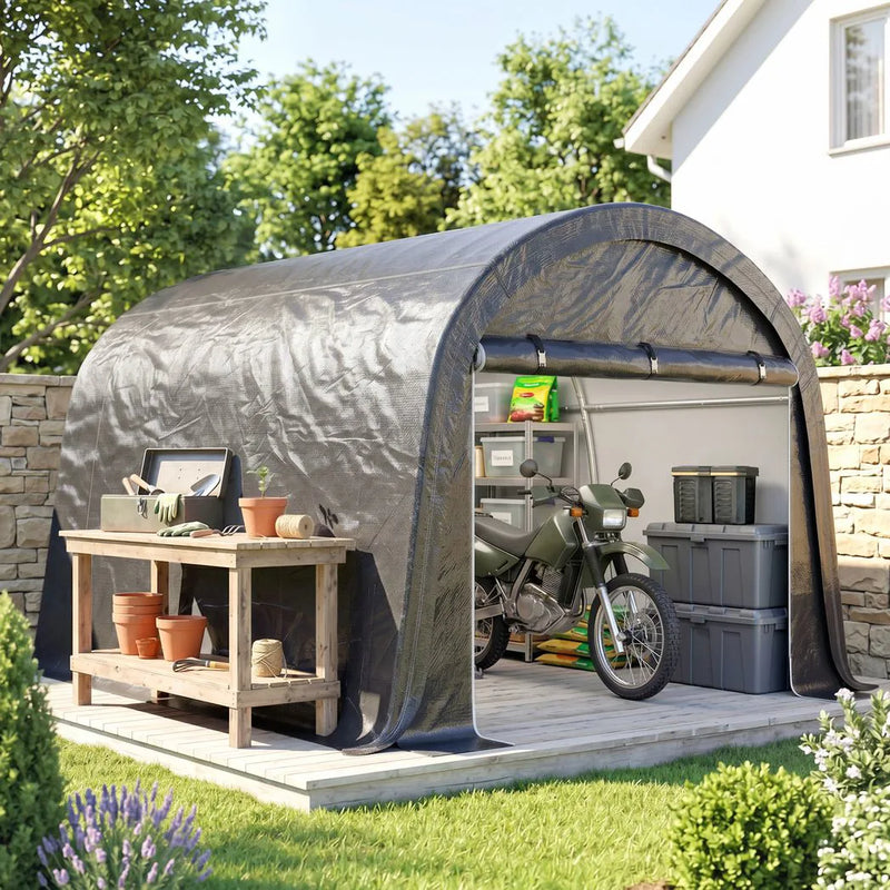 Outsunny 3 x 3(m) Garden Storage Tent, Heavy Duty Outdoor Shed with 2 Doors, Waterproof Portable Shed Tent Shelter with Galvanised Steel Frame for Bike, Motorcycle, Garden Tools, Grey