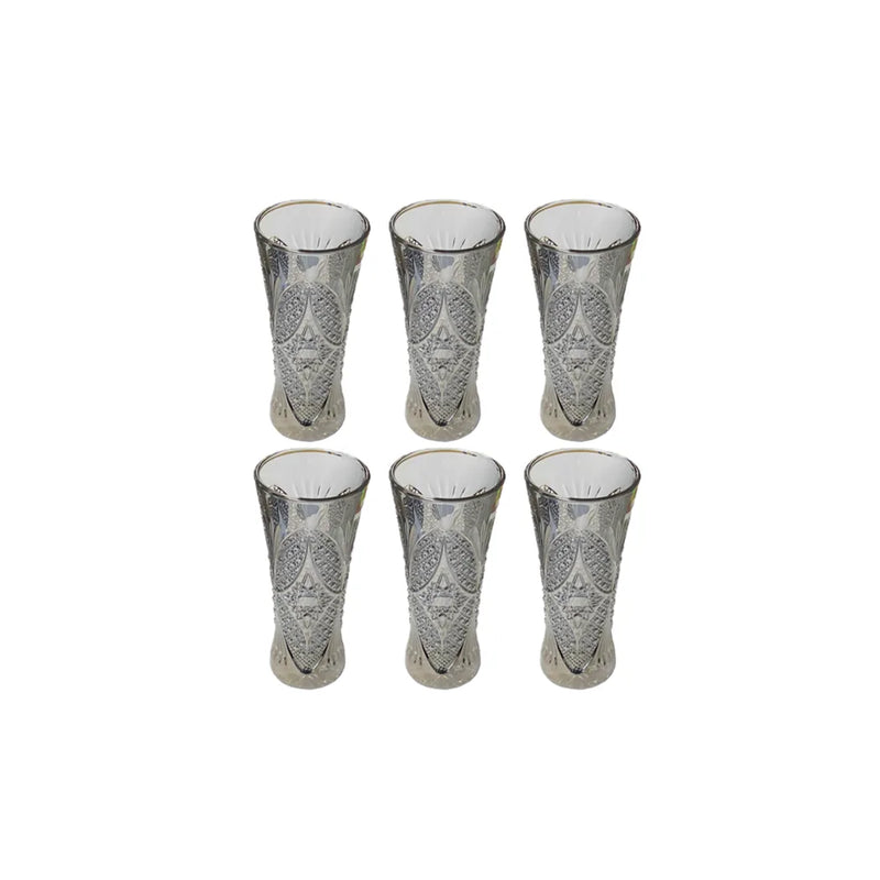 Small Half Pint Decorated Drinking Glass Set Of 6 Black Grey (Parcel Plus Rate)