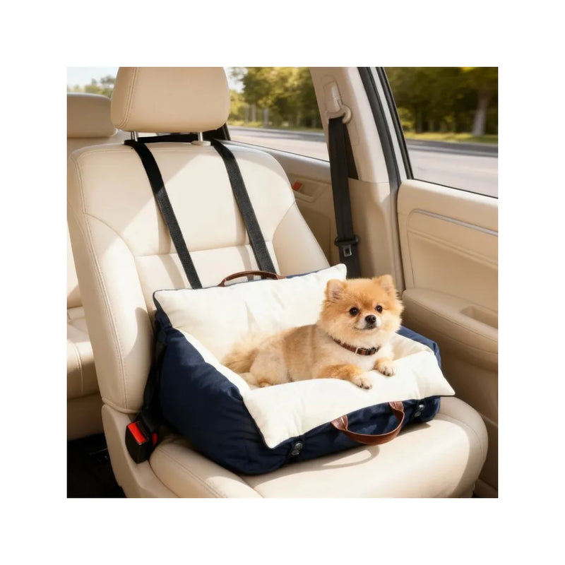 PawHut Dog Car Seat, Cosy Pet Car Booster Seat for Small Dog Under 5 KG, Portable Travel Bed with Safety Belts, Navy Blue
