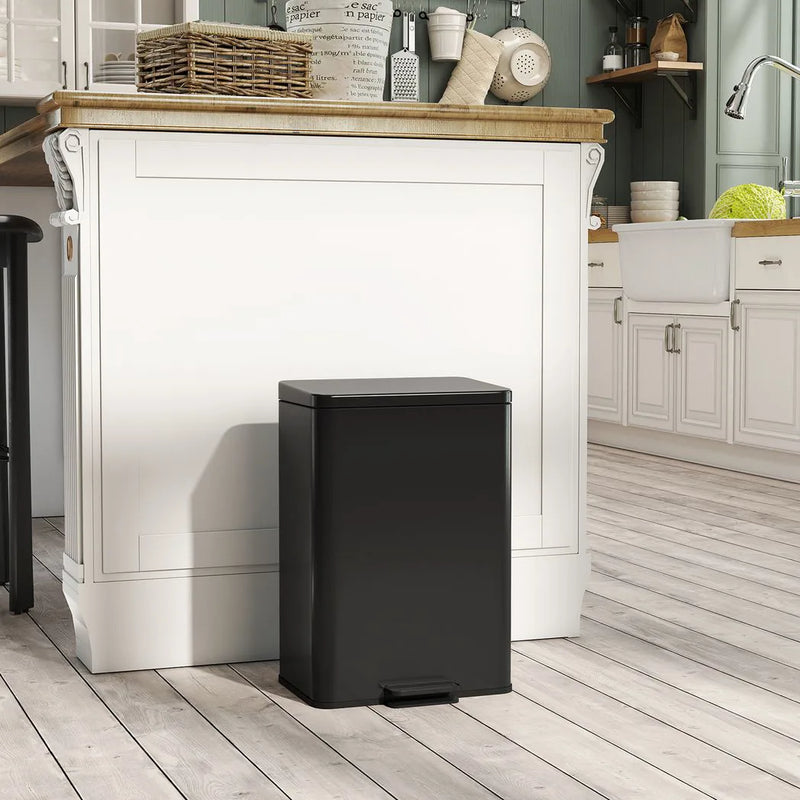 HOMCOM 20L Kitchen Bin with Soft-Close Lid and Stay-Open Function, Stainless Steel Pedal Bin with Removable Inner Bucket for Kitchen, Office, Home, Matte Black