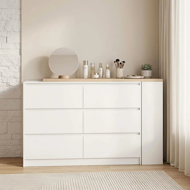 HOMCOM Vanity Table, Dressing Table with 6 Drawers and 3-Tier Shelf for Women and Girls, White