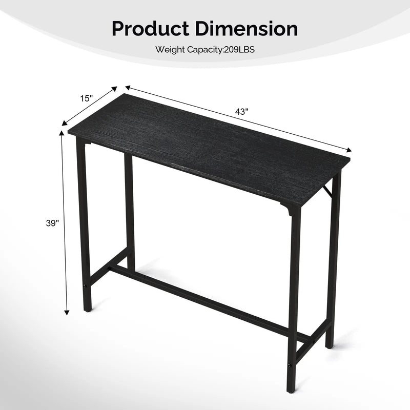 43-Inch Bar Table (Black) - 209 lbs Capacity Pub Height Table with Durable MDF Top & Metal Frame, Ideal for Kitchen/Bar Counte