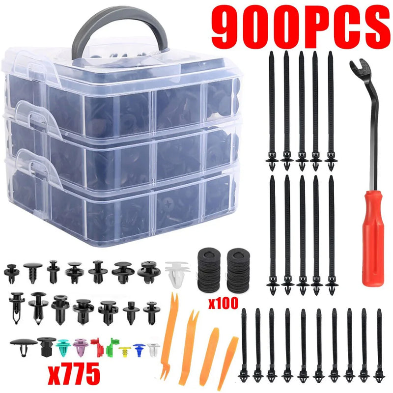 900Pcs Plastic Push Pin Rivet Screw Panel Fasteners Interior Car Body Trim Clips