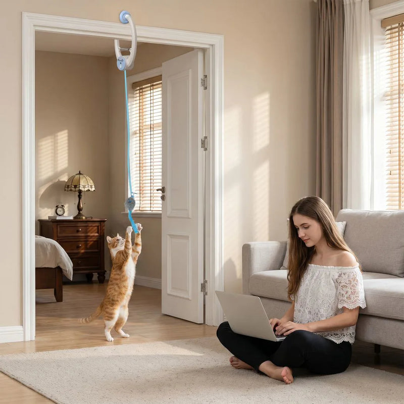 PawHut Interactive Cat Toys for Indoor Kittens & Adult USB Rechargeable Door Hanging Bouncing Mouse Teaser