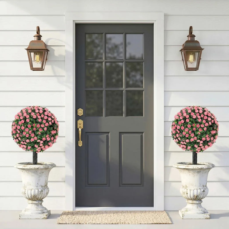HOMCOM Artificial Rose Topiary UV Resistant, 2-Pack Fake Plants, 55 cm, Pink