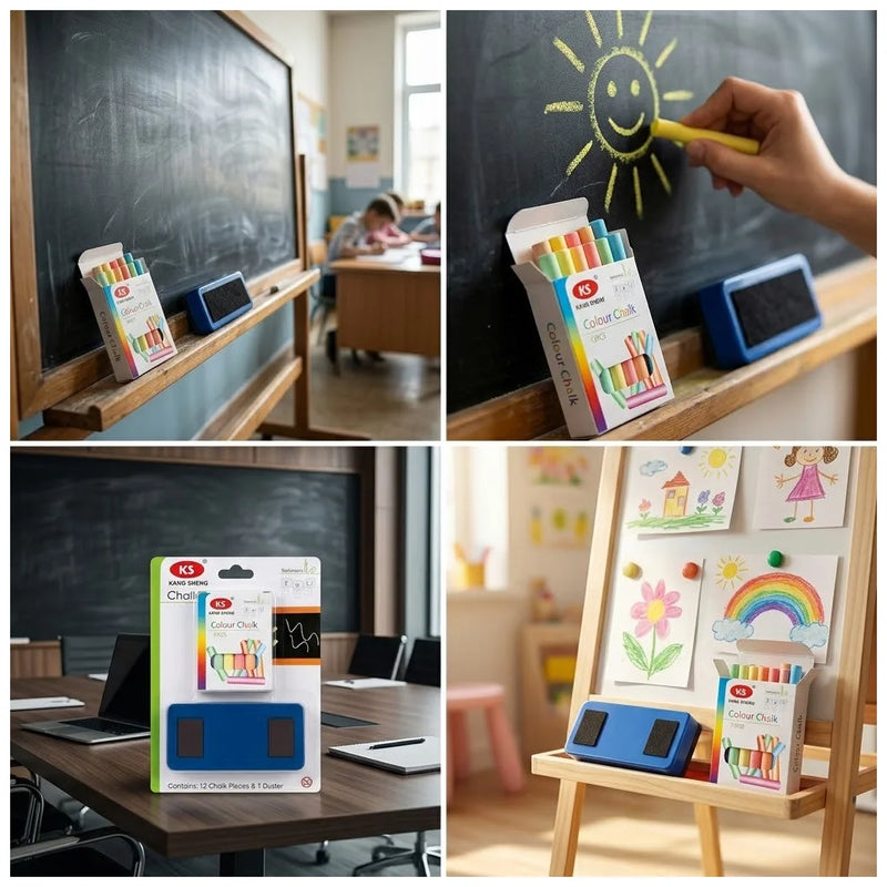 Coloured Chalk Sticks Set Of 12 With Duster