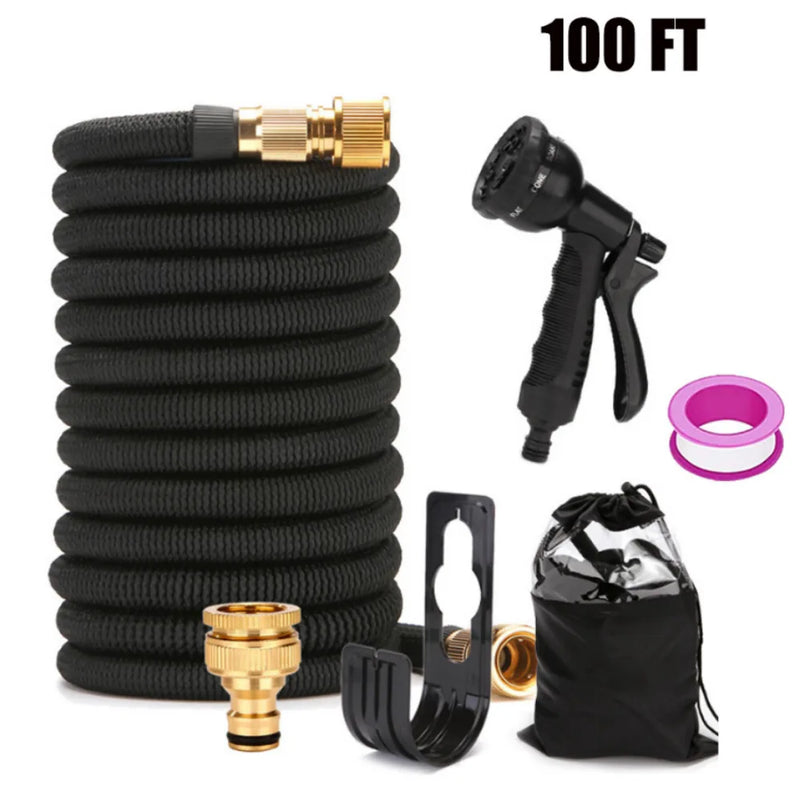Heavy Duty Expandable Garden Hose Pipe Spray Gun Flexible Expanding Stretch Pipe-100ft with Spray Gun & Kit