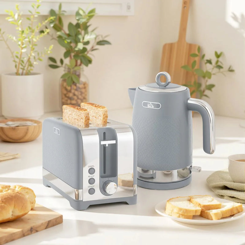 HOMCOM Sleek Textured Kettle and Toaster Set - Grey