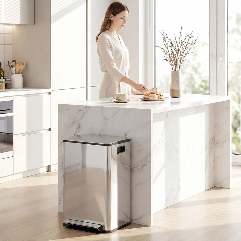 HOMCOM 40L Dual Compartment Stainless Steel Bin, with Deodoriser Holders - Silver Tone