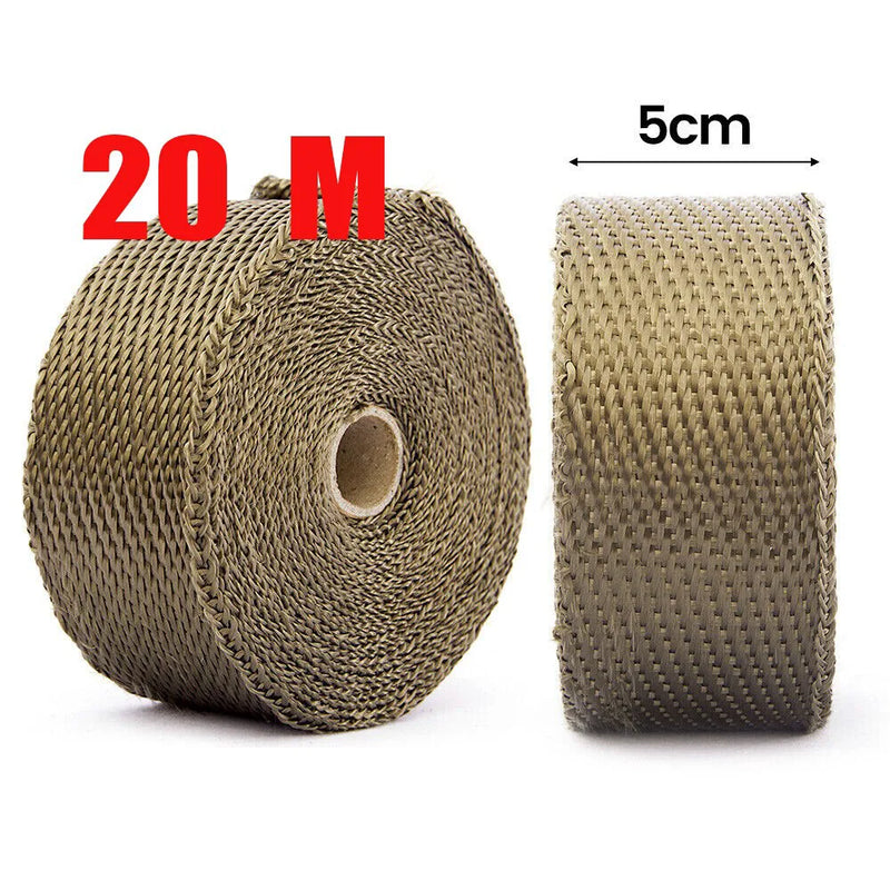 20M Titanium Gold Heat Wrap Tape Exhaust Insulating Downpipe Manifold +20 Ties