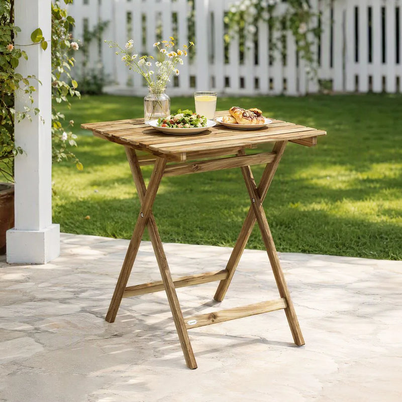 Outsunny Outdoor Coffee Table Foldable Wooden Garden Table for Patio Balcony Natural Wood