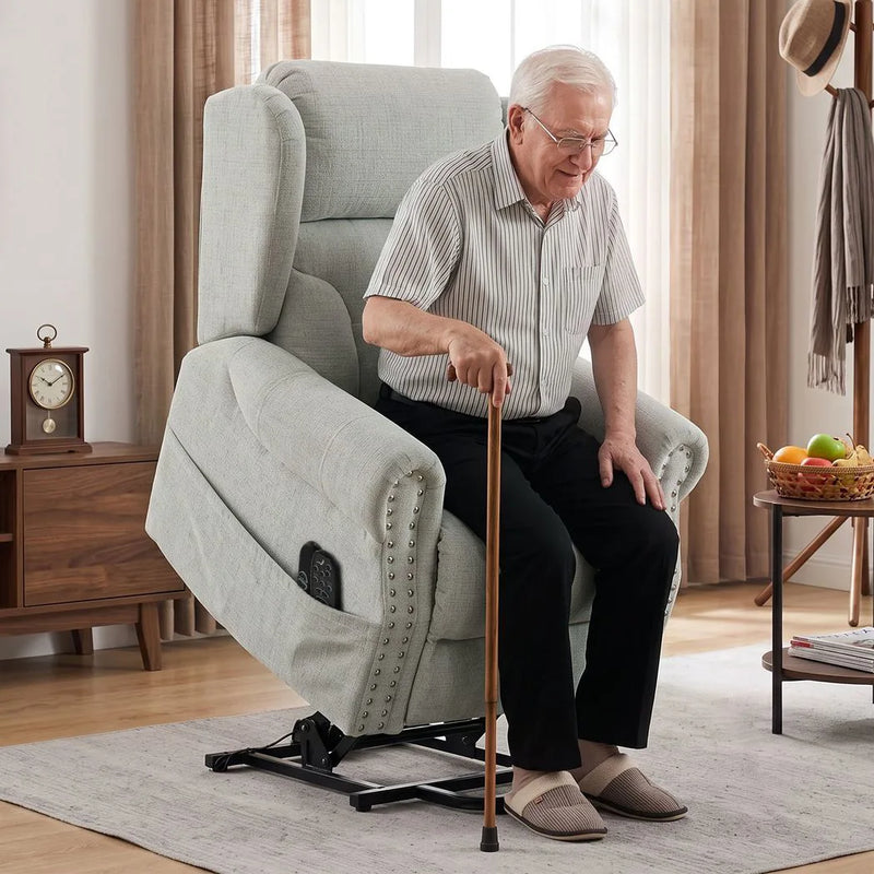 Riser Recliner Chair with Massage and Heat, Chenille Electric Power Lift Recliner Chair, Light Grey