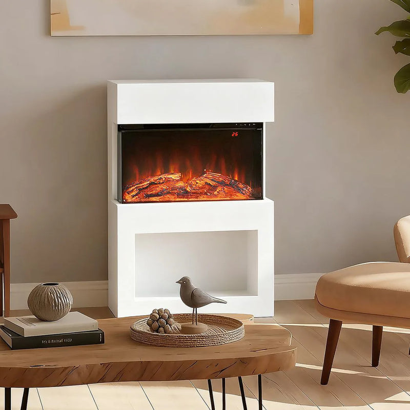 HOMCOM 19" Electric Fireplace with Surround, 3D Flame Effect, 6 Colours & 3 Brightness Levels, 1000W/2000W White Electric Fire and Mantel Reach up to 30? Space with Remote & Timer, 3 Sided View